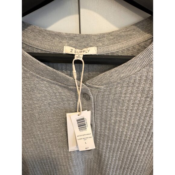 NWT Z SUPPLY JAX Cozy Waffle Henley Classic Heather Grey Sweater Womens Size L - Picture 7 of 10
